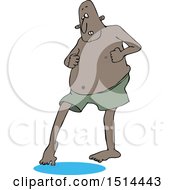 Clipart Of A Cartoon Black Man Testing Water With His Toe Royalty Free Vector Illustration