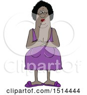 Clipart Of A Cartoon Black Woman In Her Night Gown Standing With Folded Arms Royalty Free Vector Illustration