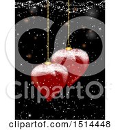 Poster, Art Print Of 3d Heart Shaped Christmas Ornaments Suspended Over Snow On Black