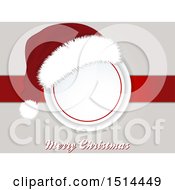 Clipart Of A Santa Hat Over A Frame And Ribbon With Merry Christmas Text Royalty Free Vector Illustration