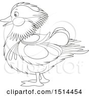 Clipart Of A Black And White Mandarin Duck In Profile Royalty Free Vector Illustration