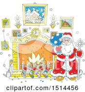 Poster, Art Print Of Christmas Santa Claus Holding A Sceptre By A Fireplace