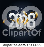 Poster, Art Print Of 3d New Year 2018 Design With A Golden Ribbon And Sparkles On Dark Blue