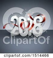 Poster, Art Print Of 3d New Year 2018 Design With A Red Ribbon And Sparkles On Gray