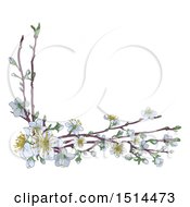 Poster, Art Print Of Corner Border Of Branches With White Spring Blossoms