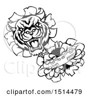 Clipart Of A Black And White Tiger Mascot Playing A Video Game Royalty Free Vector Illustration