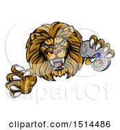 Poster, Art Print Of Leaping Male Lion Holding A Video Game Controller