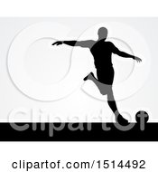 Poster, Art Print Of Black Silhouetted Male Soccer Player Over Gray