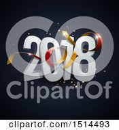 Clipart Of A 3d New Year 2018 Design With A Ribbon And Sparkles On Dark Blue Royalty Free Vector Illustration