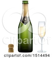 Clipart Of A 3d Champagne Bottle Cork And Glass Royalty Free Vector Illustration