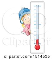 Poster, Art Print Of Winter Girl Peeking Around A Thermometer
