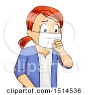 Poster, Art Print Of Sick Coughing Girl Wearing A Mask