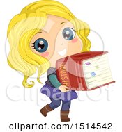Clipart Of A Blond School Girl Carrying A Giant History Book Royalty Free Vector Illustration