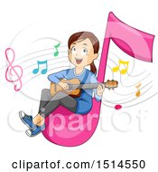 Poster, Art Print Of Girl Playing A Guitar On A Giant Music Note