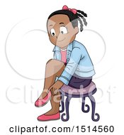 Clipart Of A Happy Girl Putting On Her Shoes Royalty Free Vector Illustration by BNP Design Studio