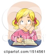 Poster, Art Print Of Blond Girl Writing In A Book