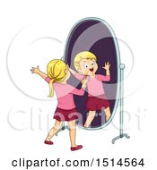 Poster, Art Print Of Blond Girl Singing In Front Of A Mirror