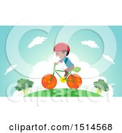 Clipart Of A Boy Riding A Vegetable Bike Royalty Free Vector Illustration