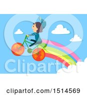 Poster, Art Print Of Boy Riding And Flying On A Vegetable Bike With A Rainbow Trail
