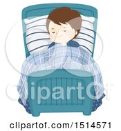 Clipart Of A Brunette Boy Sleeping In Bed Royalty Free Vector Illustration