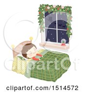 Poster, Art Print Of Boy Sleeping In Bed With Santas Sleigh Flying Outside His Window