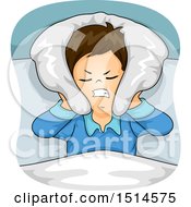 Clipart Of A Boy Covering His Ears With A Pillow Royalty Free Vector Illustration