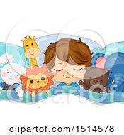 Clipart Of A Sleeping Boy Tucked In With Stuffed Animals Royalty Free Vector Illustration