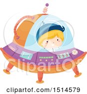 Clipart Of A Boy Flying A Ufo Royalty Free Vector Illustration by BNP Design Studio