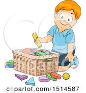 Poster, Art Print Of Boy Putting Shapes In A Basket