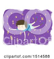 Poster, Art Print Of Happy Boy Floating And Surrounded By Alphabet Letters