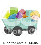Poster, Art Print Of Construction Worker Boy In A Dump Truck Full Of Shapes