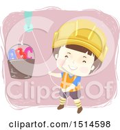 Poster, Art Print Of Construction Worker Boy Using A Pully On A Bucket With Abc Letters