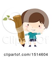 Clipart Of A Happy Boy Holding A Tree Branch Pencil Royalty Free Vector Illustration