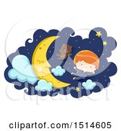 Poster, Art Print Of Boy In Pajamas Flying With A Teddy Bear By A Sleeping Moon
