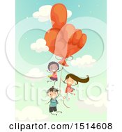 Poster, Art Print Of Group Of Children Floating With A Hand Balloon