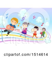 Poster, Art Print Of Colorful Rainbow Music Road With Children Playing Instruments