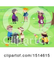 Poster, Art Print Of Group Of Children Picking Up Litter In A Park