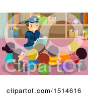 Poster, Art Print Of Police Man Reading A Book To A Group Of School Kids