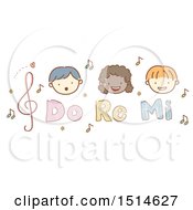 Clipart Of A Sketched Group Of Faces With Music Notes And Do Re Mi Royalty Free Vector Illustration