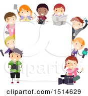 Poster, Art Print Of Group Of Children With Media Items Around A Board