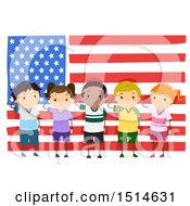 Poster, Art Print Of Group Of Children Saluting In Front Of An American Flag