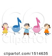 Poster, Art Print Of Group Of Children Jumping With Music Notes