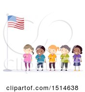 Poster, Art Print Of Line Of Children Pledging Allegiance To The American Flag