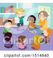 Clipart Of A Group Of Children Reading Poetry In Class Royalty Free Vector Illustration