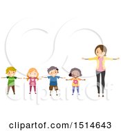 Clipart Of A Teacher And Children Holding Their Arms Up At Their Sides Royalty Free Vector Illustration