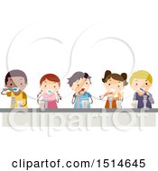 Clipart Of A Group Of Children Brushing Their Teeth Royalty Free Vector Illustration