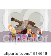 Clipart Of A Teacher And Students Looking At A Tank At A Memorial Museum Field Trip Royalty Free Vector Illustration