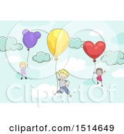 Poster, Art Print Of Group Of Children Floating With Balloons