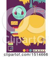Poster, Art Print Of Broadcast Design With Radio Towers And Media Controls