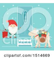 Clipart Of A Swedish Christmas Tomte Knocking On A Door And A Yule Goat Waiting Royalty Free Vector Illustration
